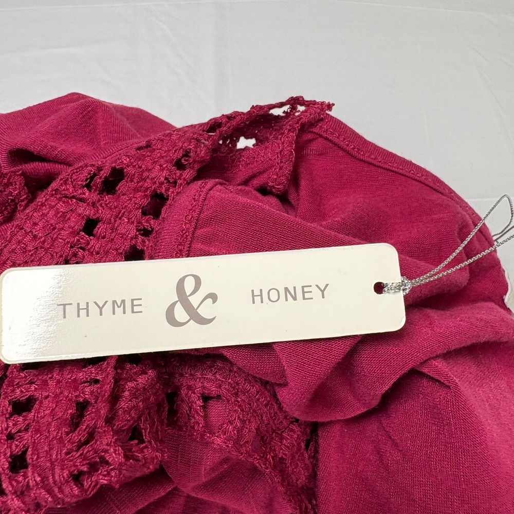Thyme & Honey Womens Crochet Neck Fringe Hem Tank Top Burgundy Wine Large NWT - Picture 6 of 9